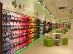 Merchandising in a shoe store